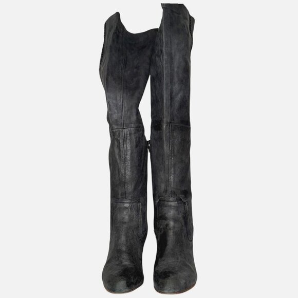 FREE PEOPLE Jack Over-the-Knee Tall Heel Boot 36 Black Shadow Leather Distressed - Picture 4 of 11